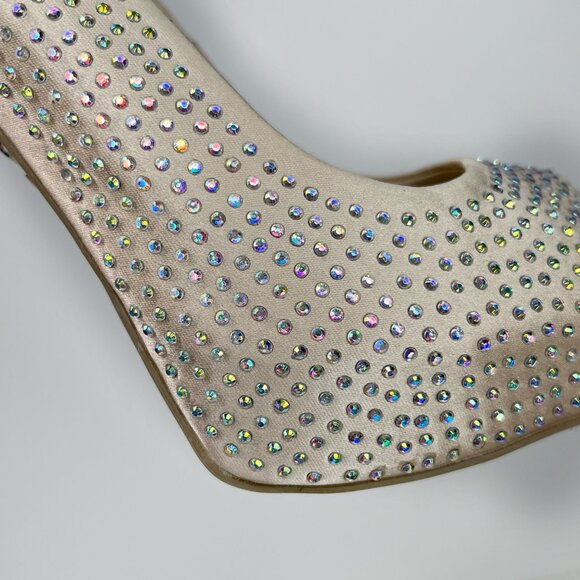 JENNIFER LOPEZ Iridescent Peep Toe Blush Gems Stiletto Heels 10 - Picture 5 of 9